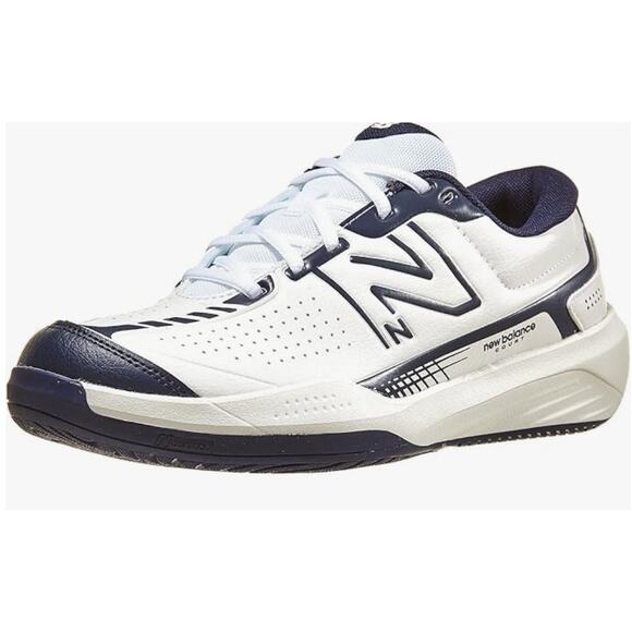 New Balance Men's 696 V5 Hard Court Tennis Shoe, White/Navy, 7.5 Wide - Picture 1 of 8